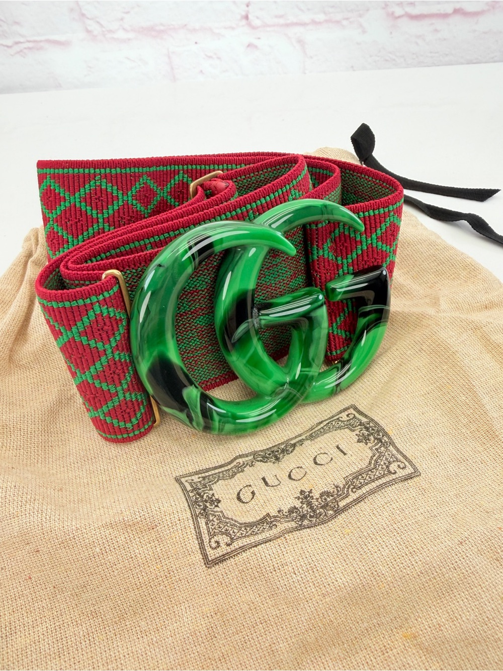 Gucci Diamanté Elastic Plexiglass Logo Buckle Wide Waist Belt 80/32 - Picture 10 of 10